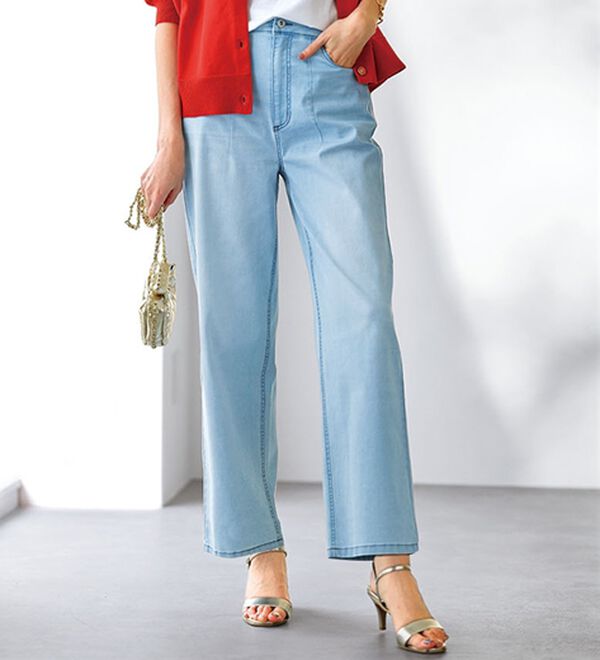 BELLUNA（ベルーナ）の「ヒンヤリ冷感！ライトオンスジーンズ（ワイド）（ワイドパンツ・ガウチョ）」｜ブリーチ