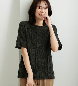 BELLUNA（ベルーナ）の「ストレッチレース調ハイネックプルオーバー（カットソー）」｜チャコール