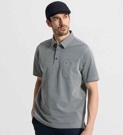 「＜マンシングウェア＞シアサッカーストライプ台襟付き半袖ポロシャツ（メンズポロシャツ）」