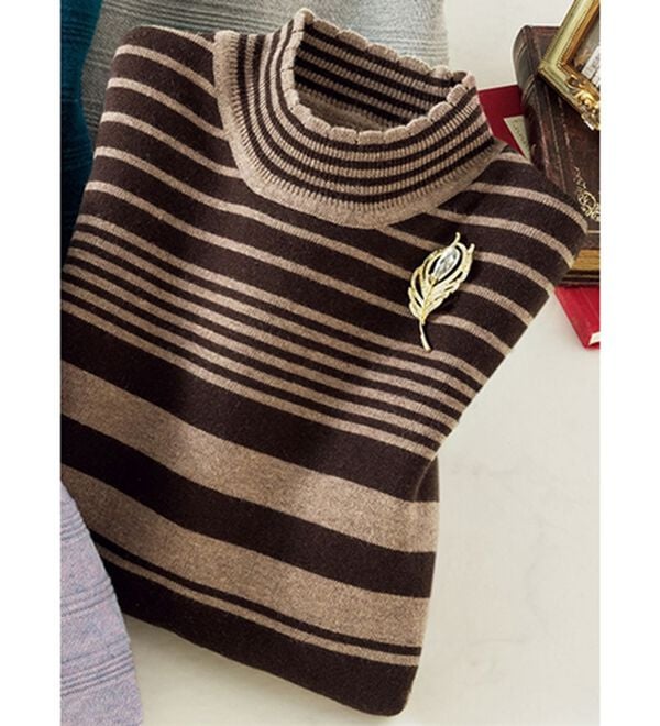 ルフラン（ルフラン）の「洗えるウール混ふんわりセーター（ニット・セーター）」｜モカ系ボーダー