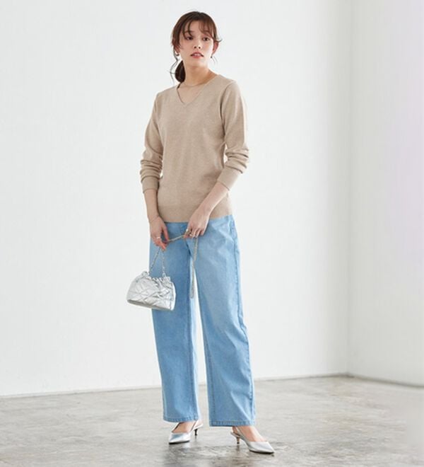 Pierrot（ピエロ）の「【Ｓ～３Ｌ】ネックが選べるプレミアムカシミヤタッチニット（ニット・セーター）」｜詳細画像