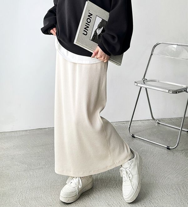 GeeRA（ジーラ）の「【着回し力◎】楽ちんすっきり見え！リブロングスカート（ロングスカート）」｜詳細画像