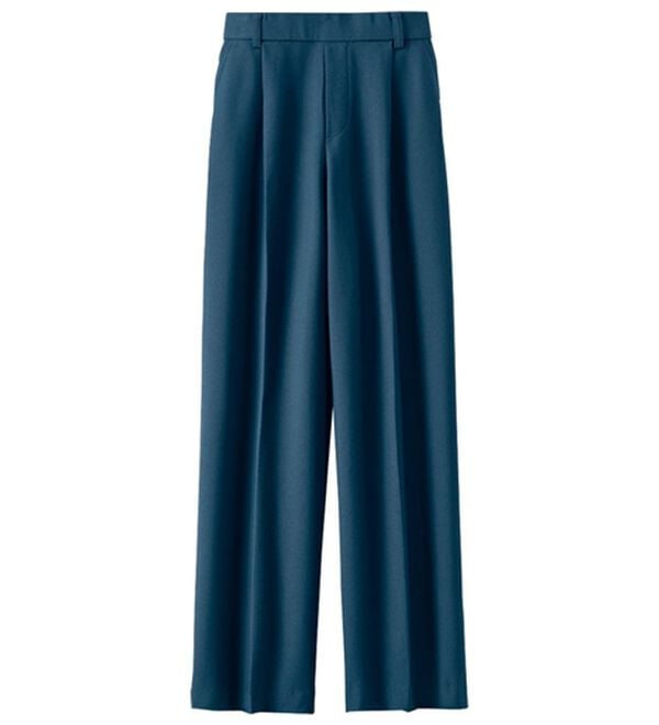 BELLUNA（ベルーナ）の「リネンタッチ美脚タックワイドパンツ（フルレングスパンツ）」｜ネイビー