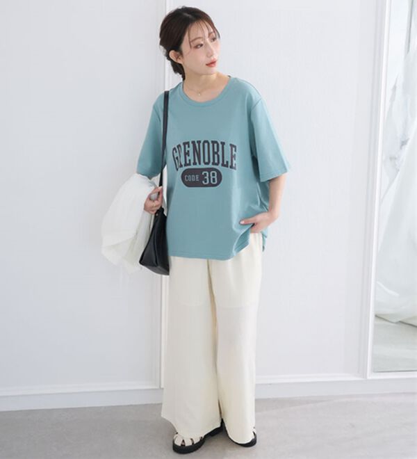A HAPPY MARILYN（アハッピーマリリン）の「【Ｍ～８Ｌ】【接触冷感・ＵＶ対策】カレッジプリント裾ラウンドＴシャツ（Tシャツ）」｜詳細画像