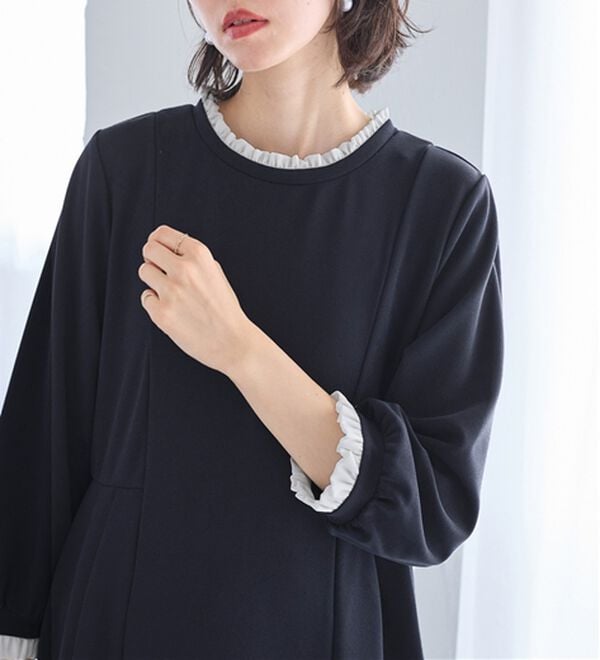 GeeRA（ジーラ）の「【２点セット】バイカラーフリル衿ブラウスセットアップ（その他スーツ）」｜詳細画像