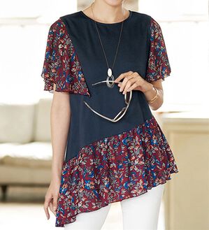 BELLUNA（ベルーナ）の「更紗柄プリント切替プルオーバー（カットソー）」｜ネイビー系