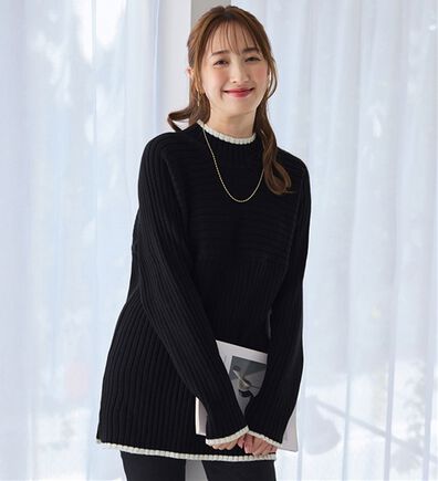 alotta（アロッタ）の「パチパチしにくい！洗えるリブ切替配色ニットプルオーバー（ニット・セーター）」