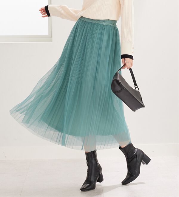 BELLUNA（ベルーナ）の「チュール素材プリーツスカート（ロングスカート）」｜詳細画像