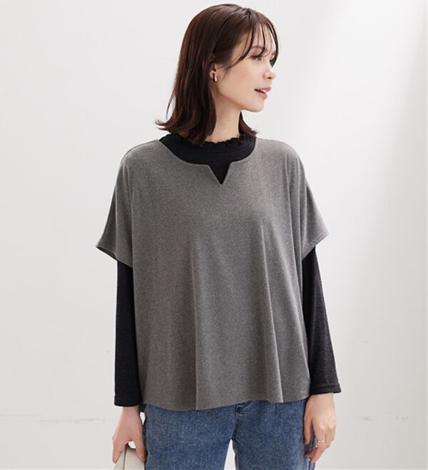 BELLUNA（ベルーナ）の「【2点セット】もちもち素材キーネックポンチョアンサンブル（アンサンブル）」｜詳細画像