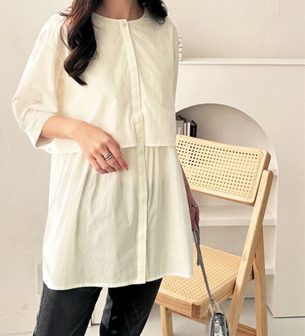 GeeRA（ジーラ）の「【華奢見え】羽織にもなる！ペプラムシャツチュニック（チュニック）」｜詳細画像