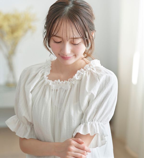 YU'NOW（ユナウ）の「【上下２点セット】スクエアネックドビーストライプパジャマ（パジャマ・ルームウェア）」｜詳細画像