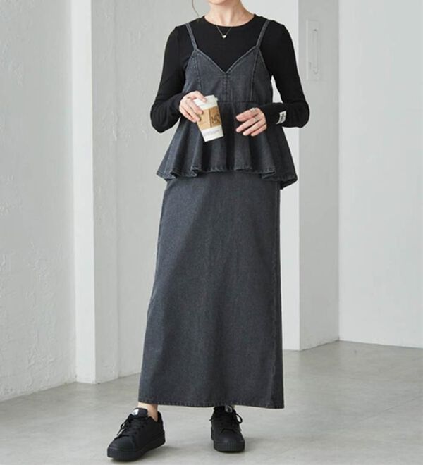 RANAN（ラナン）の「デニムペプラムキャミワンピース（ロングワンピース）」｜詳細画像