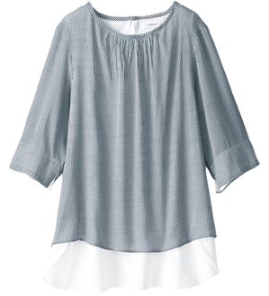 BELLUNA（ベルーナ）の「スラブ素材袖＆裾切替チュニック（チュニック）」｜ストライプ
