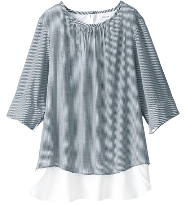 BELLUNA（ベルーナ）の「スラブ素材袖＆裾切替チュニック（チュニック）」｜ストライプ