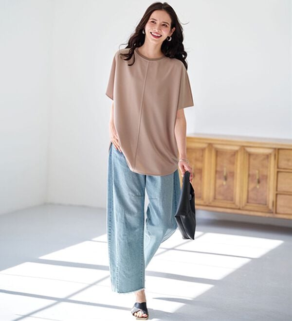 BELLUNA（ベルーナ）の「Ｔシャツ感覚なのにきちんとブラウス見え！カットジョーゼット半袖プルオーバー（カットソー）」｜詳細画像