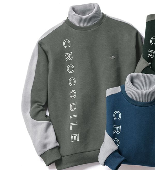 「＜クロコダイル＞技ありニット使い裏起毛トレーナー（メンズニット・セーター）」｜グレー