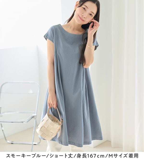 Viola e Viola（ヴィオラ エ ヴィオラ）の「【選べる２丈】綿１００％タック使いワンピース＜Ｓ～４Ｌ＞（チュニックワンピース）」｜詳細画像