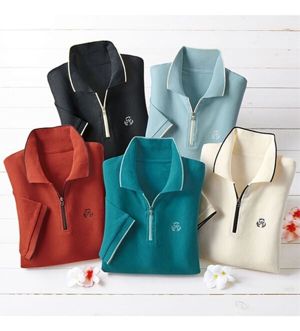 BELLUNA（ベルーナ）の「配色デザイン刺しゅうポロシャツ（ポロシャツ）」｜詳細画像