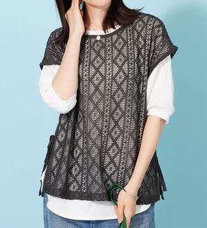 BELLUNA（ベルーナ）の「ラッセルレースサイドリボンアンサンブル（アンサンブル）」｜チャコール