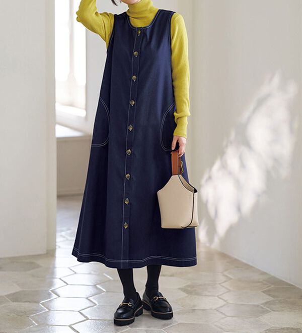 BELLUNA（ベルーナ）の「綿混素材ステッチ使いジャンパースカート（ジャンパースカート）」｜詳細画像