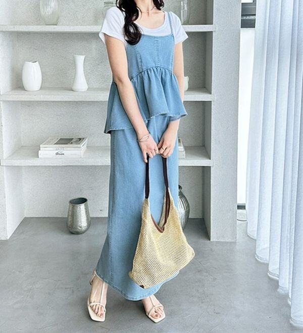 GeeRA（ジーラ）の「楽ちん！デニムペプラムキャミワンピース（その他ワンピース）」｜詳細画像