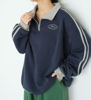 A HAPPY MARILYN（アハッピーマリリン）の「【Ｌ～６Ｌ】【ハピぽか裏起毛】ライン使いハーフＺＩＰスウェット 毛玉になりにくい（トレーナー・スウェット）」｜ネイビー