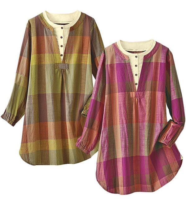 BELLUNA（ベルーナ）の「【２枚組】綿１００％スラブ素材重ね着風チュニック（チュニック）」｜詳細画像