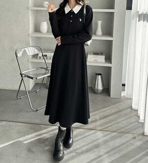 GeeRA（ジーラ）の「【U.S. POLO ASSN.】ポロ衿カットソーワンピース（その他ワンピース）」｜ブラック&times;ホワイト