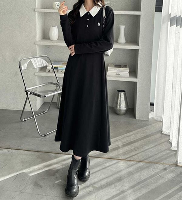 GeeRA（ジーラ）の「【U.S. POLO ASSN.】ポロ衿カットソーワンピース（その他ワンピース）」｜ブラック&times;ホワイト