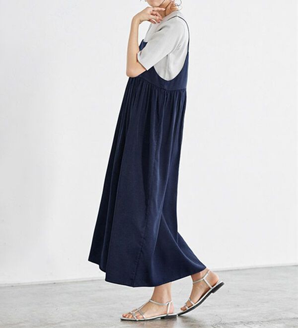 Pierrot（ピエロ）の「【選べる丈】前後２ｗａｙギャザー切り替えキャミワンピース（カットソーワンピース）」｜詳細画像