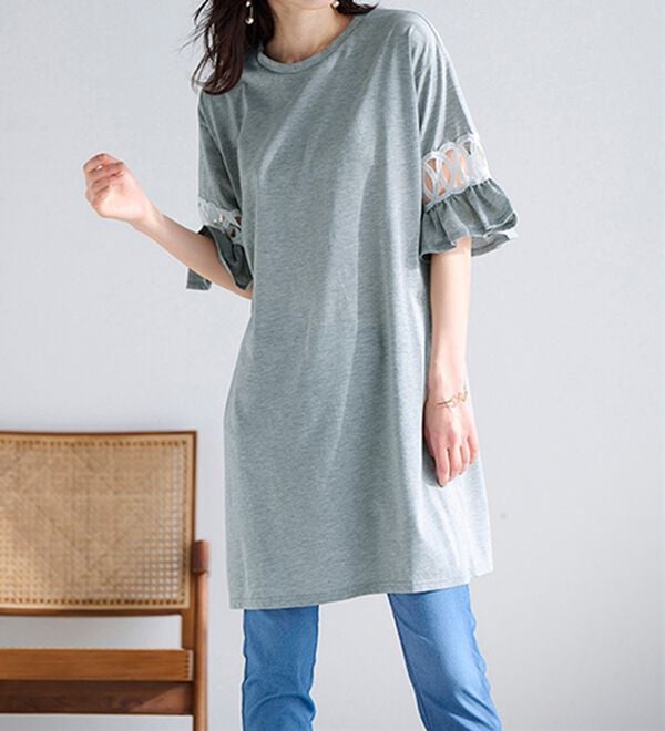 RANAN（ラナン）の「袖レース切替チュニックワンピース（チュニックワンピース）」｜詳細画像