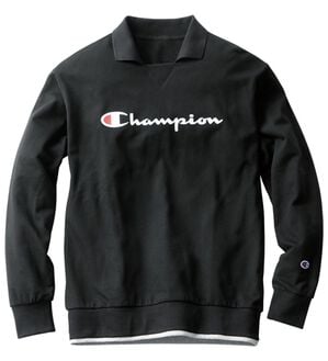 「＜チャンピオン＞衿デザイントレーナー（メンズトレーナー）」｜ブラック(衿付)