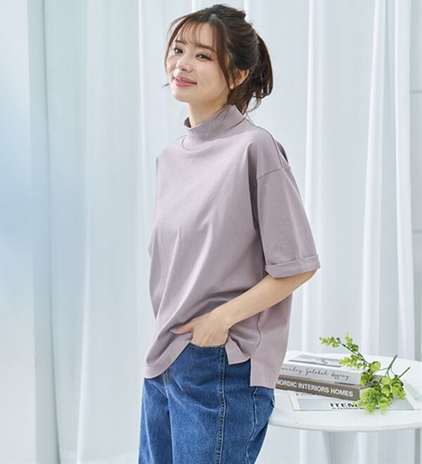 BELLUNA（ベルーナ）の「小顔見せ！ヒンヤリハイネックオーバーサイズＴシャツ（Tシャツ）」｜詳細画像