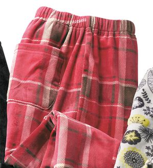 「ストレッチフリースルームパンツ（パジャマ・ルームウェア）」｜レッド系チェック