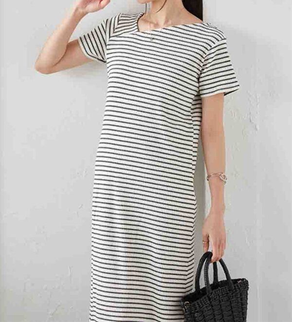 RANAN（ラナン）の「アシメネックハーフスリーブリブワンピース（その他ワンピース）」｜詳細画像