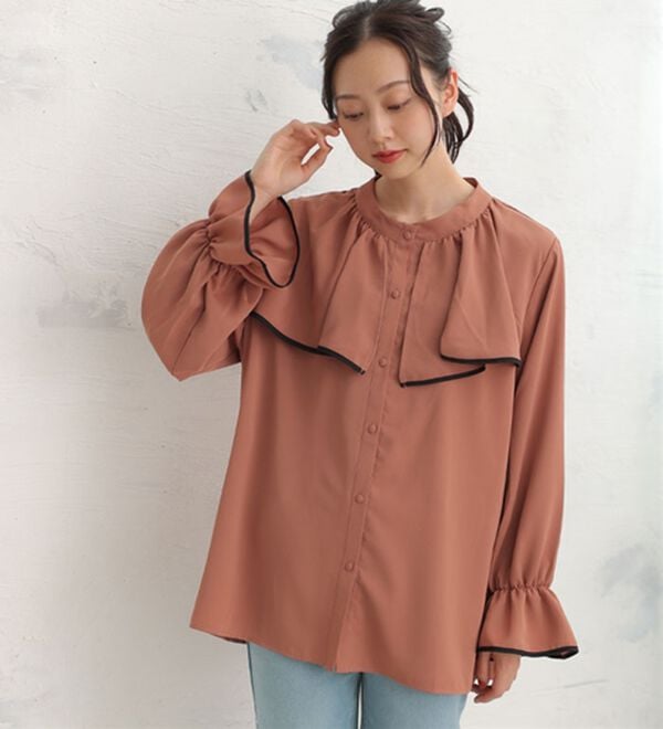 「【Ｌ～６Ｌ】【ＭａｒｉｌｙｎＳｗｅｅｔ】体型別フェミニン パイピングフリルブラウス（ブラウス）」｜詳細画像