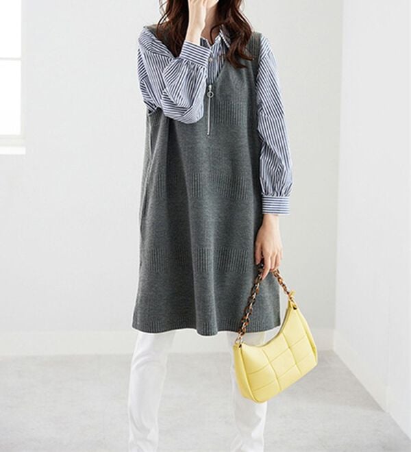 BELLUNA（ベルーナ）の「ボーダージャカード素材ジャンパースカート（ジャンパースカート）」｜詳細画像