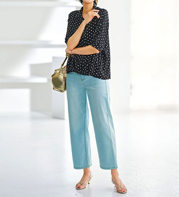 BELLUNA（ベルーナ）の「ヒンヤリ冷感！ライトオンスジーンズ（ワイド）（ワイドパンツ・ガウチョ）」｜詳細画像