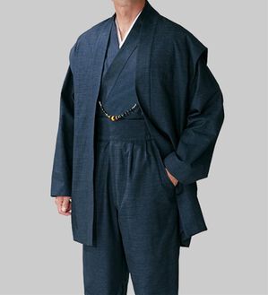 「三河木綿和風着物スーツ「翠」（メンズ和装・浴衣・和装グッズ）」｜鉄紺(てつこん)