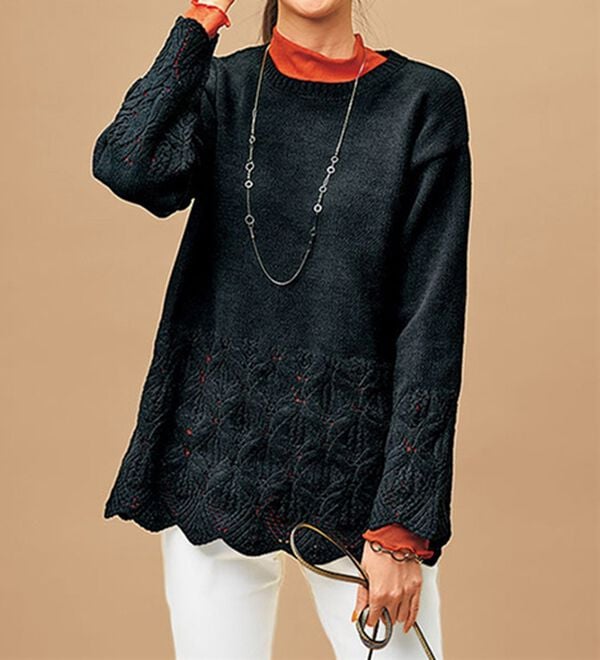 BELLUNA（ベルーナ）の「透かし編デザインモールニットプルオーバー（ニット・セーター）」｜黒