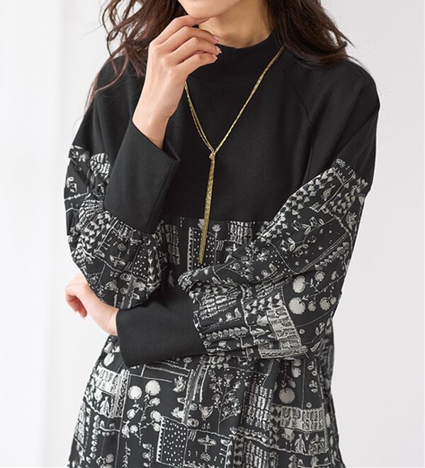 BELLUNA（ベルーナ）の「【Ｌａｇｒｉｌｕａ】ニット切替プリントワンピース（プリントワンピース）」｜黒系