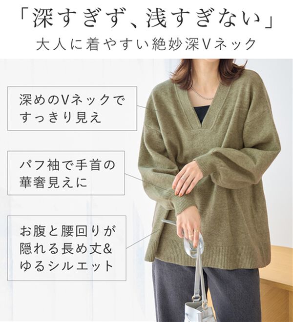 Viola e Viola（ヴィオラ エ ヴィオラ）の「【洗えるもちもち】首回りすっきり見せＶネックニット（ニット・セーター）」｜詳細画像