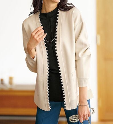 BELLUNA（ベルーナ）の「パール使いノーカラーカーディガン（ニットカーディガン）」