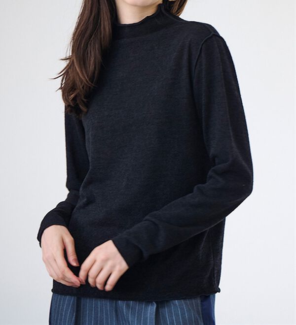 RANAN（ラナン）の「前後２ＷＡＹ！メロウ使いニットソーフリルプルオーバー（カットソー）」｜ブラック