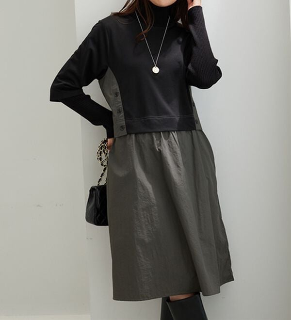 BELLUNA（ベルーナ）の「異素材切替ボタン使い配色ワンピース（その他ワンピース）」｜詳細画像