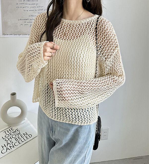 GeeRA（ジーラ）の「透かし編みメッシュニットプルオーバー（ニット・セーター）」｜詳細画像