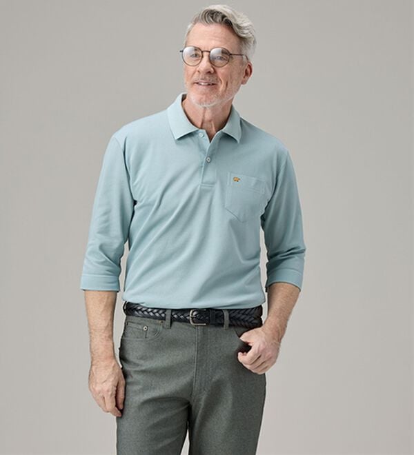 「＜ゴールデンベア＞上質国産ポロシャツ　選べる袖丈（半袖・７分袖）（メンズシャツ）」｜詳細画像