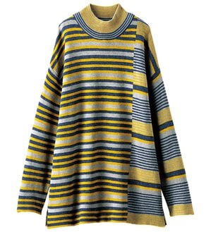 BELLUNA（ベルーナ）の「マルチボーダー柄ニットチュニック（チュニック）」｜ネイビー&times;イエロー