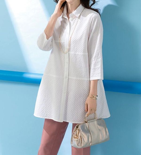 ルフラン（ルフラン）の「ピンタック素材切替シャツ（シャツ）」｜オフ白