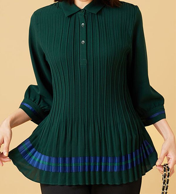 BELLUNA（ベルーナ）の「【Ｌａｇｒｉｌｕａ】配色ライン使いプリーツブラウス（ブラウス）」｜詳細画像